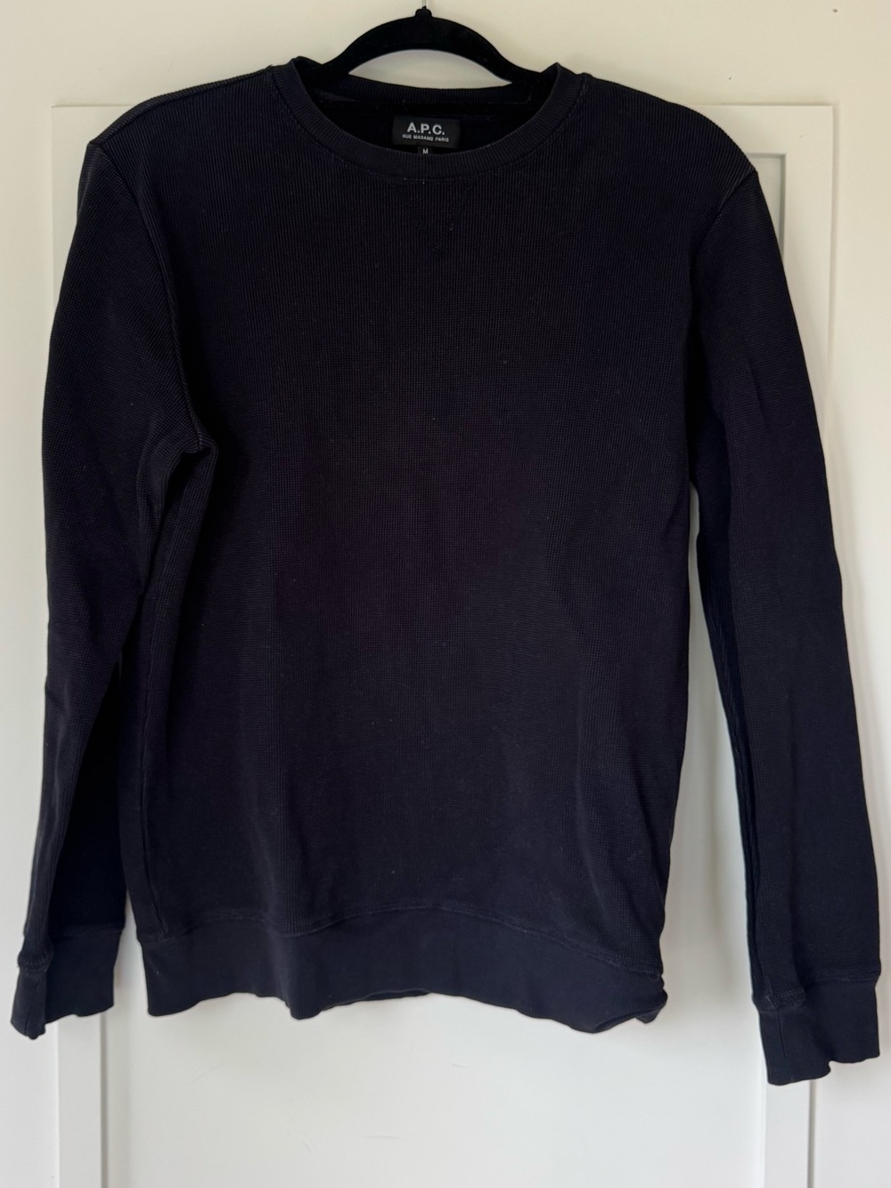 A.P.C. Black Waffle-Knit Crewneck Long Sleeve